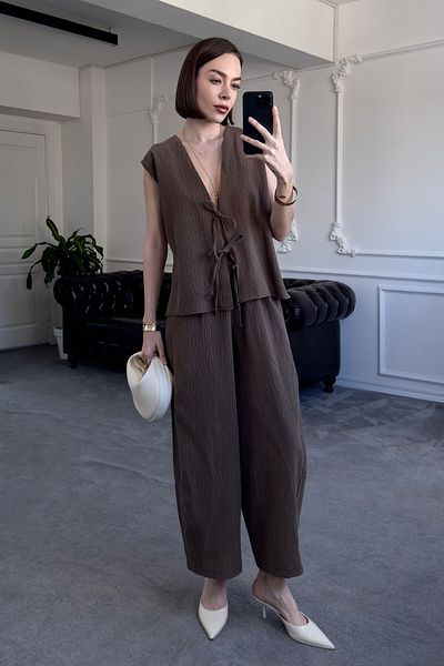 MAGARDE Embossed Vest Design Suit- Brown