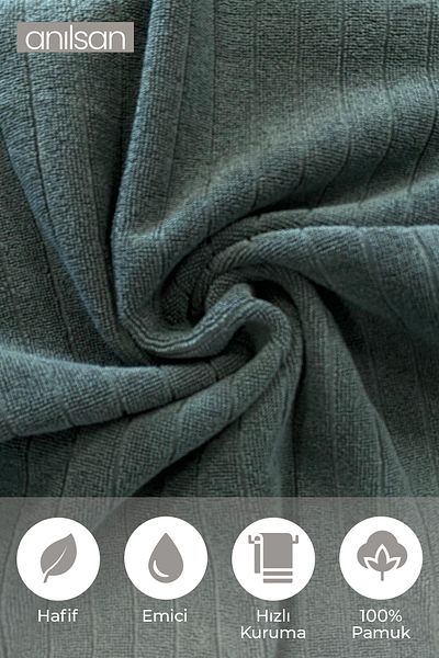 Anılsan 2 Pack Nuvi Anthracite Hand Towels - 50X90 Cm, 225 Gr, 100% Cotton, Spa and Hotel Towels, Daily Use