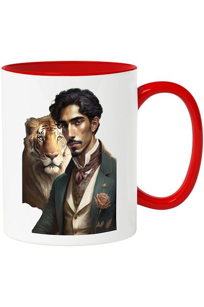 StoryGift Romania Mug with Portrait of Man and Tiger, Indian Man, Man at Custom, Tiger, Animals, With,STG.