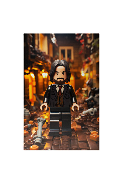 StoryGift Romania Tablou Canvas: John Wich Personaj Lego Masculin Cu Parul Negru Lung Si Barba Intr-un Peisaj Da
