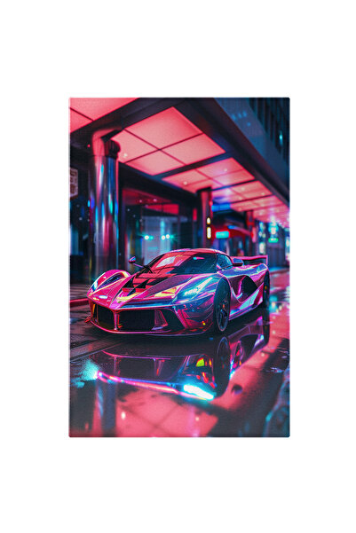 StoryGift Romania Tablou Canvas: Lux Și Opulență Pe O Mașină Fioroasă În Centrul Orașului - Lumini Roz Pe Vopsea