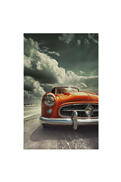 StoryGift Romania Tablou Canvas Mașină Roșie Pozată Pe Un Teren Uscat- Străba...