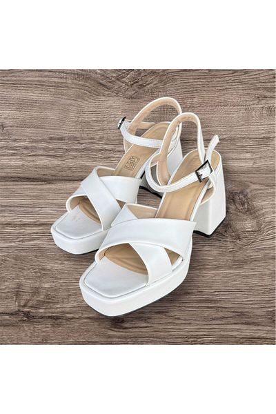 İpek Silk Women White Wedge Platform Heels Shoes