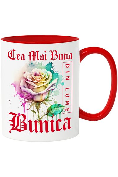 StoryGift Romania Mug With The Text The Best Grandma, In The World, Flower, Colorful Rose, Waterco, With,STG.