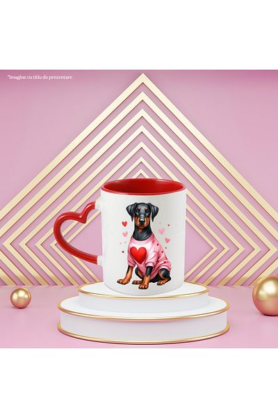 StoryGift Romania Mug with a Rottweiler puppy | illustration | blouse | pink | hearts | care | asc, Cu,STG