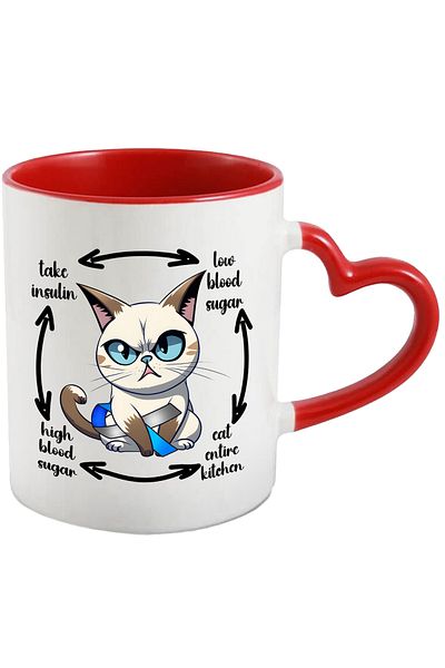 StoryGift Romania Sick cat mug with the message "low blood sugar -> cat entire kitchen -> high, With ,STG .