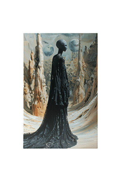 StoryGift Romania Tablou Canvas: Peisaj Abstract Cu Extraterestru În Rochie L...
