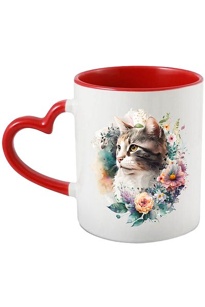 StoryGift Romania Mug with a serious cat | illustration | looking into the distance | colorful flowers, With ,STG.