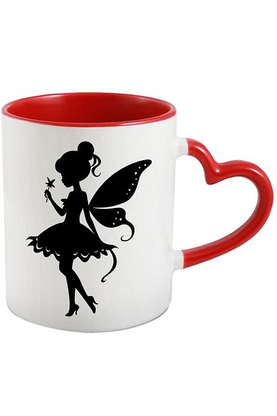 StoryGift Romania Mug with a fairy holding a magic wand in her hand with Red Heart Handle, With Handle I, STG.