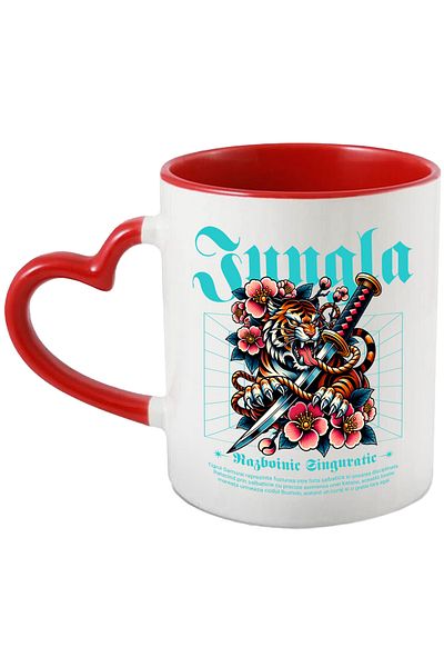 StoryGift Romania Mug Samurai Tiger - Lone Warrior, 330ml, Ceramic with Red Heart Handle, With,STG.