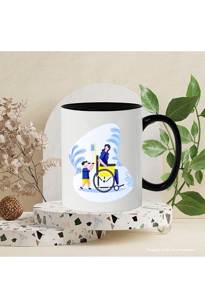 StoryGift Romania Wheelchair Mug, Patient, Child, Woman, Multicolor 330 ml, Ceramic with , With ,STG .