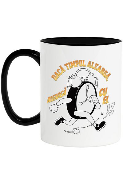 StoryGift Romania Mug Mechanical clock running text if time runs, 330ml, Ceramic with Handle Ne, Cu, STG.