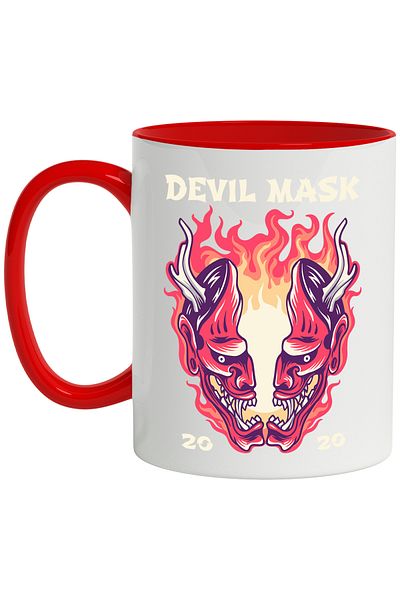 StoryGift Romania Mug With Message In English Devil Mask, Flames, Oni, Monster, Multicolor 330 ml, , With ,STG .