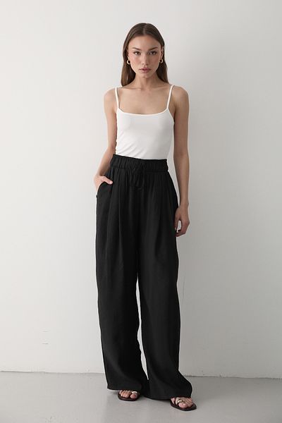 JASTE Women's Black Elastic Waist Wide Leg Palazzo Pants