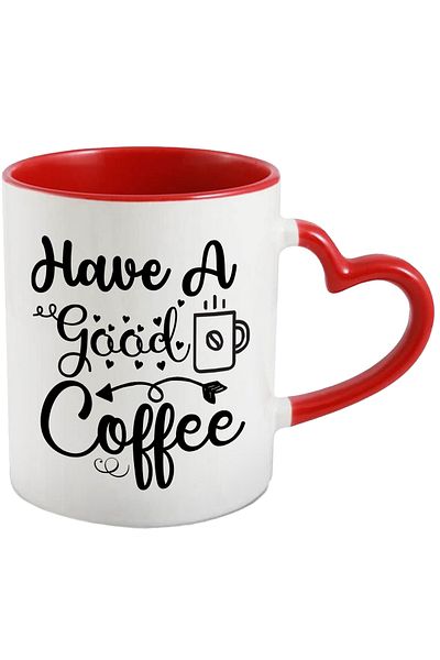 StoryGift Romania Mug with hearts and the text "Have a good coffee" - have a good coffee with Heart Handle, With ,STG.