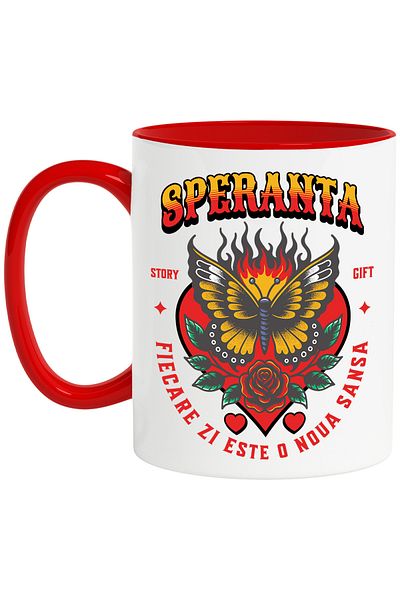 StoryGift Romania Butterfly Mug - Hope, Every Day Is a New Chance, 330ml, Ceramic with R Handle, With ,STG.