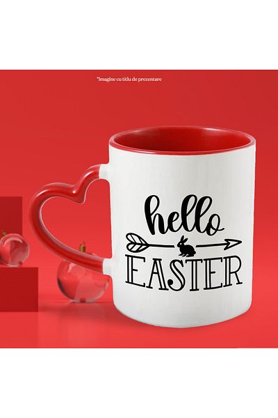 StoryGift Romania Mug with bunny and the text "Hello, Easter" - Easter celebration with Heart Handle R, With, STG.