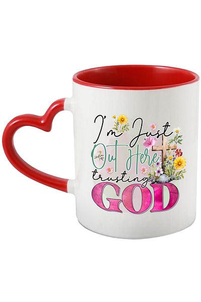 StoryGift Romania Mug with the message "I'm just out here trusting God", religion, illustration, belief,, With ,STG