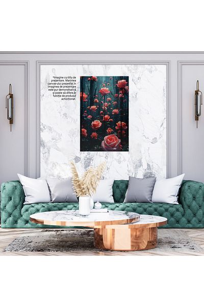 StoryGift Romania Canvas Painting 40 x 25CM a Deserted Forest with Tall Trees and Many Wonderful Roses, STG