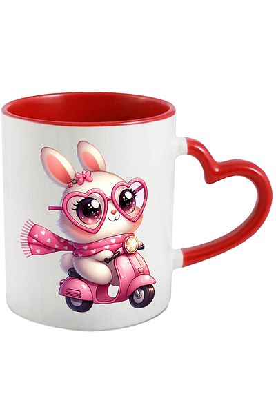 StoryGift Romania Mug with a cheerful bunny riding a scooter | illustration | ride | ful, With ,STG.