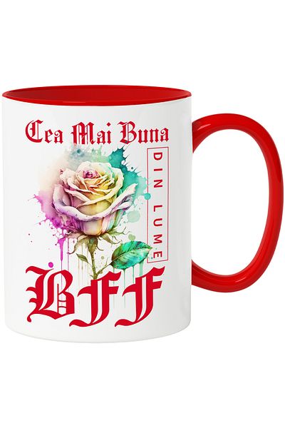 StoryGift Romania Mug With The Text Best BFF, In The World, Flower, Colorful Rose, Watercolor, With,STG.