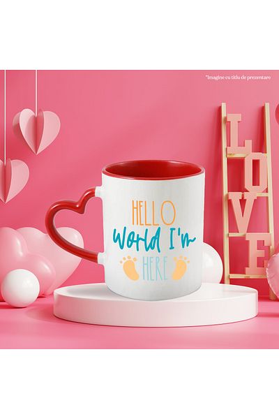 StoryGift Romania Mug With Text in English Hello World I'm Here, Children, Babies, Parents, Family,, With ,STG