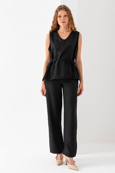 GİYSA Women's Side Tie Detailed Elastic Waist Double Suit Black - 25799