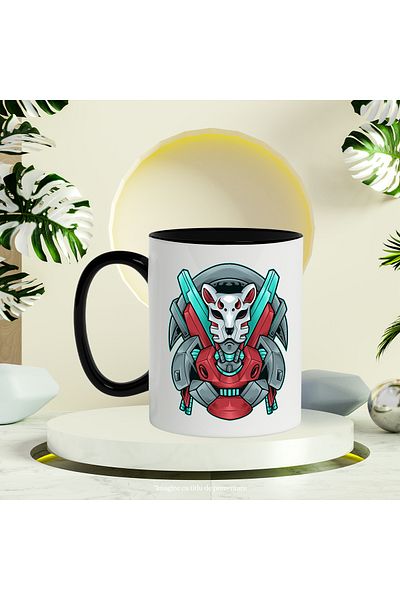 StoryGift Romania Mug With Mask, Robot, Cyberpunk, Sci Fi, Japanese, Multicolor 330 ml, Ceramic with, With, STG
