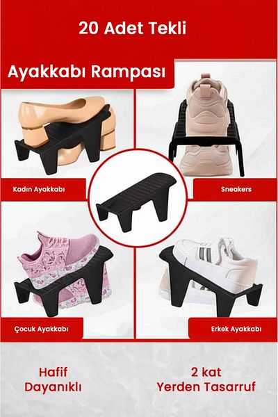 Fevito 20 Single Shoe Ramps, Closet Organizer, 2 Layers of Shoe Rack Organizer