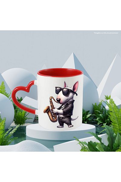 StoryGift Romania Mug with a dog playing the saxophone | illustration | glasses | concert | band, With ,STG.