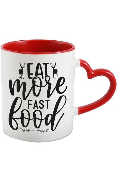 StoryGift Romania Mug with 2 deer and the text "Eat more fast food" - eat more food made by, STG.