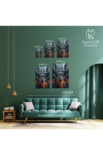 StoryGift Romania Canvas Painting 100 x 70CM Tiger Monk in the middle of sacred temples - Traditional Costume, STG
