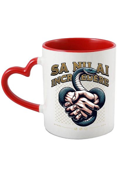 StoryGift Romania Don't Trust Me Mug - Snake, Handshake, 330ml, Ceramic with Heart Handle, With ,STG.