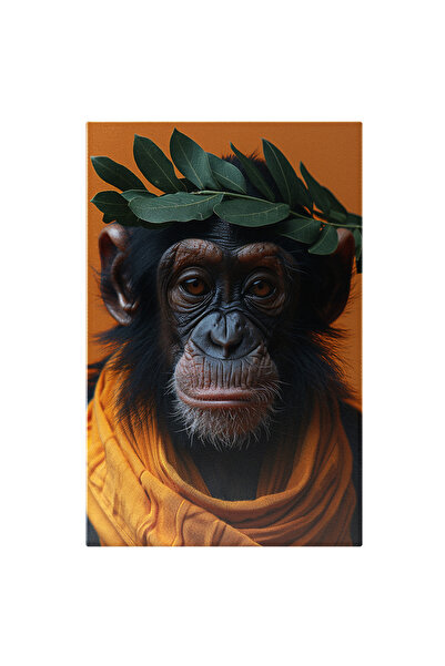 StoryGift Romania Tablou Canvas Maimuța Cu Eșarfă Și Coroană Din Frunze Famil...