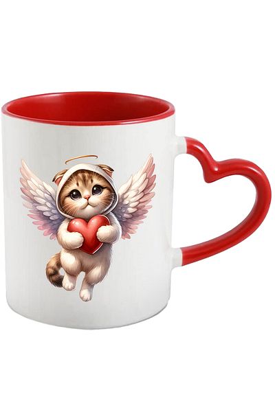 StoryGift Romania Mug with a cheerful kitten holding a heart in its arms | flying | white wings | apr, With ,STG.