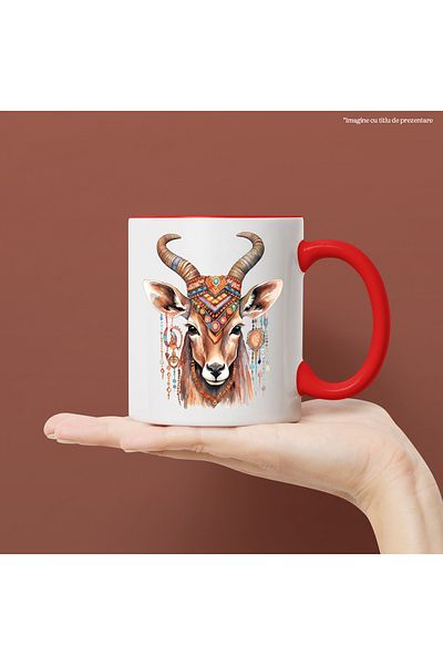 StoryGift Romania Mug with a deer with old symbols, illustration, indigenous, Indian, tradition, With, STG.