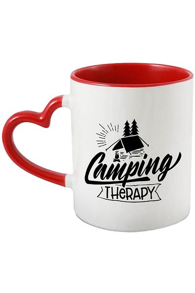 StoryGift Romania Mug with a tent and fir trees with the message "Camping therapy" - camping therapy, With ,STG