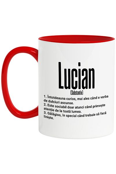 StoryGift Romania Mug With The Name Lucian, With Funny Message, Curious, Sociable, Noisy, 330ml, Wax, With,STG.