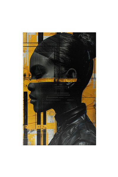 StoryGift Romania Tablou Canvas Fundal Galben Cu Dungi Negre Unde Este Pictat...