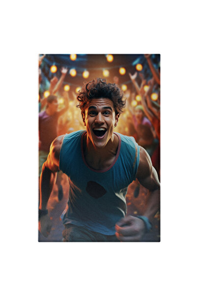 StoryGift Romania Tablou Canvas: Castigatorul Concursului De Alergat, Barbat Fericit In Maiou Albastru Cu Parul