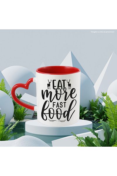 StoryGift Romania Mug with 2 deer and the text "Eat more fast food" - eat more food made by, STG.