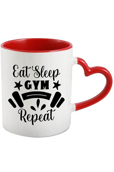 StoryGift Romania Mug with stars and dumbbell with the text "Eat sleep, gym, repeat" - eat sleep, gym, repeat, With ,STG.
