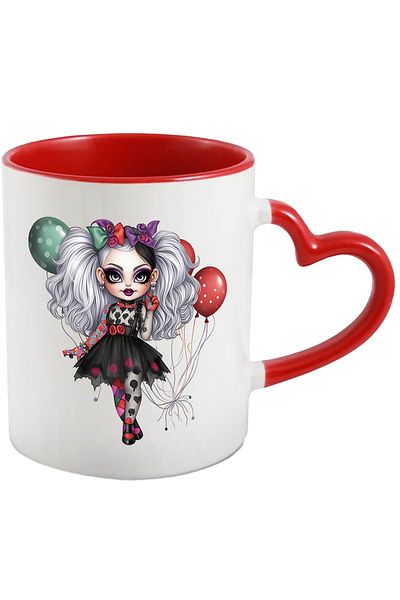 StoryGift Romania Mug with a costumed girl | illustration | Harley Quinn | white hair | balloons | birthday, With ,STG.