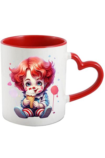 StoryGift Romania Mug with a little clown girl | joker illustration | has an ice cream | dessert | c spots, With ,STG.
