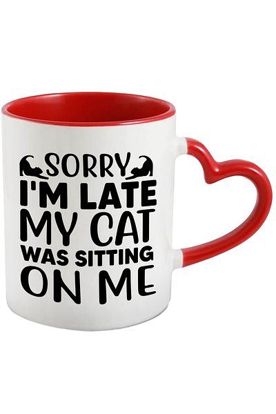StoryGift Romania Mug for the person who is late because the cat sat on it with Heart Handle, With ,STG.