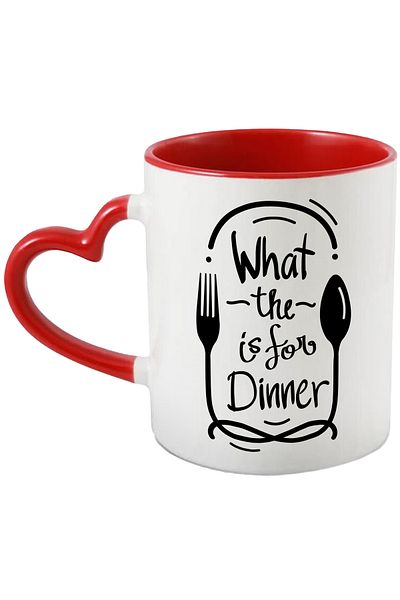 StoryGift Romania Mug With Message In English What The Is For Dinner, Fork, Spoon, Dinner, White N, With ,STG.