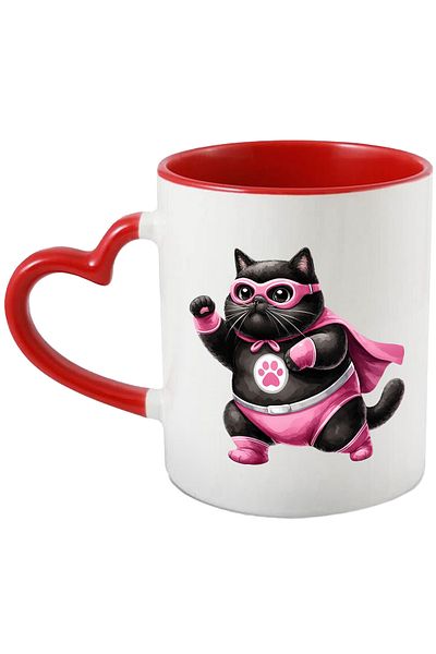 StoryGift Romania Mug with a fat kitty in a heroine costume, illustration, paw, cape, ro, With,STG.