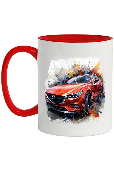 StoryGift Romania Car Mug, Brand, Mazda, Wheels, Paint Splashes, Multicolor 330 ml, Ceramic, With ,STG.