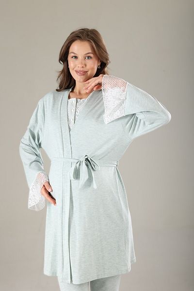 Pelin Set de pijamale de maternitate pentru femei, albastru, cu dantelă, 3 piese