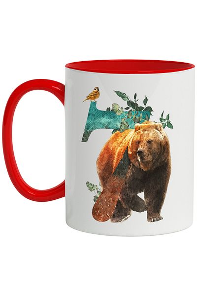 StoryGift Romania Mug With Number, 7, Bear, Bird, Leaves, Nature, Multicolor 330 ml, Ceramic with Ma, With, STG.